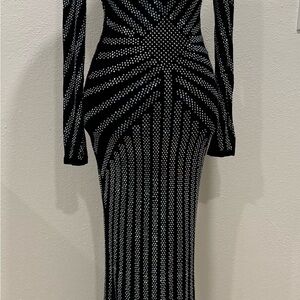 Chic Black and Silver Long Sleeve Dress